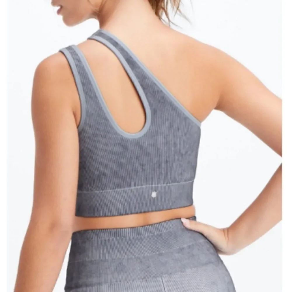 FABLETICS Christa Asymmetric Low-Impact Ribbed Sports Bra - Raincloud Size Small - Picture 2 of 11